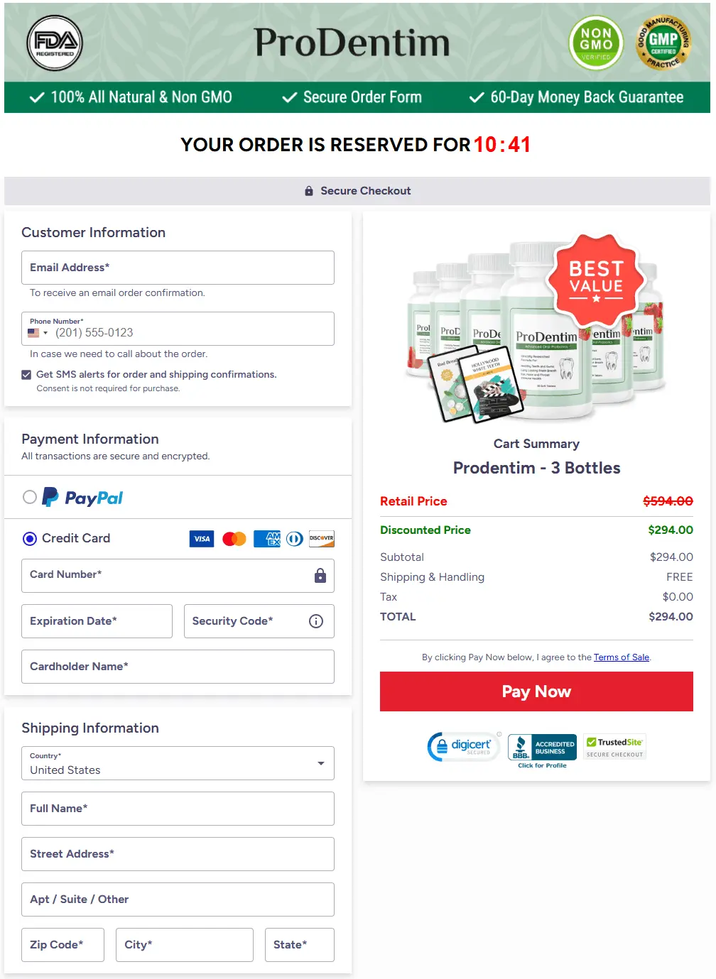 ProDentim supplement checkout page