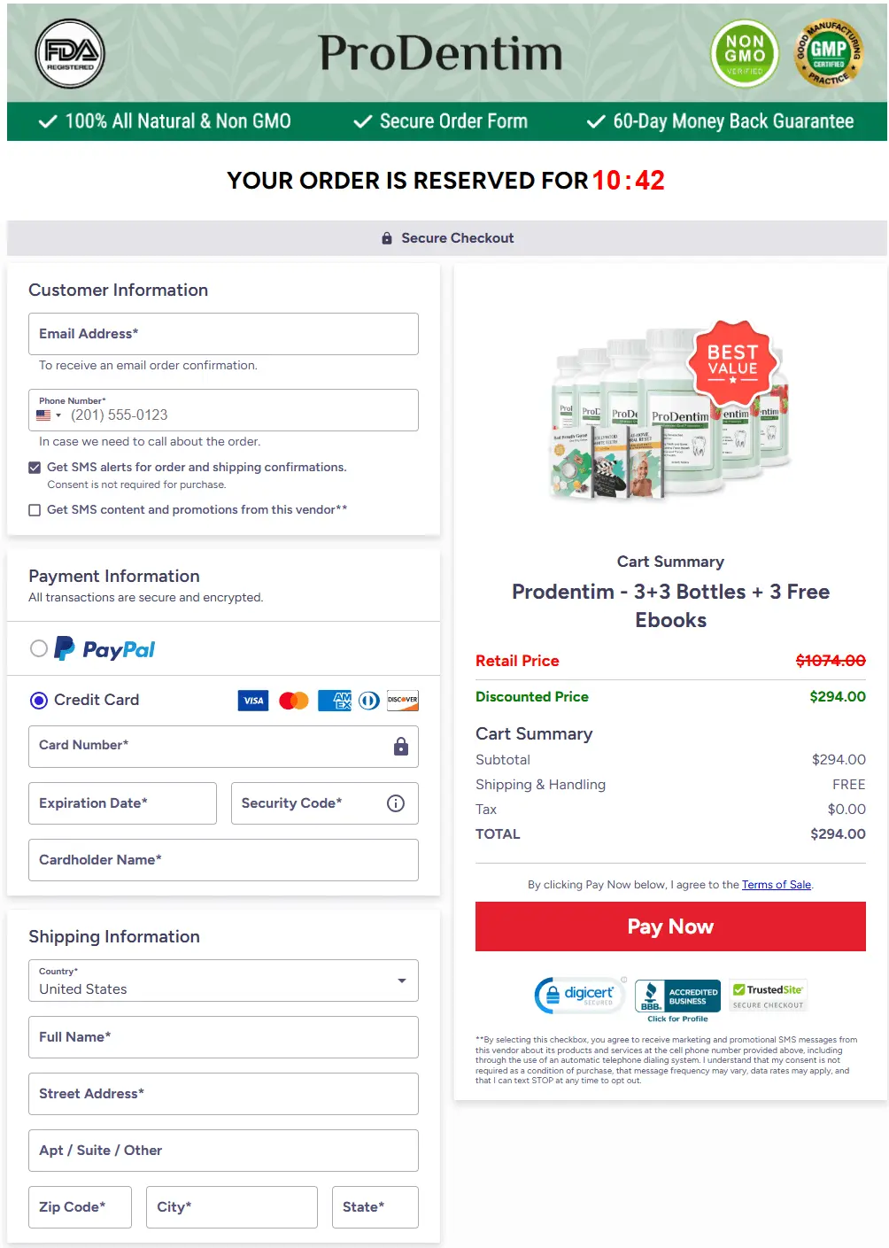 ProDentim supplement checkout page